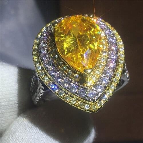 Luxury ring Pear cut 6ct AAAAA zircon cz Engagement Wedding Band Rings for women men White yellow Gold Filled Party Jewelry