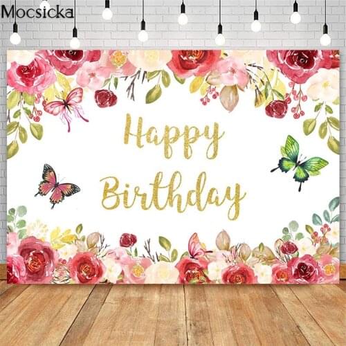 Garden Butterfly Birthday Backdrop Spring Flowers Dessert Table Decor Banner Girls Butterfly Birthday Party Photo Background
