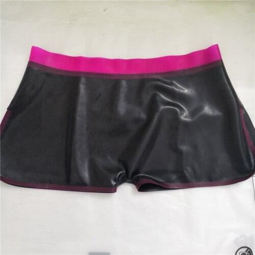 Sexy Women Black with Rose Red Trim Latex Lingerie Shorts Exotic Rubber Underwear Panties Briefs love live cosplay