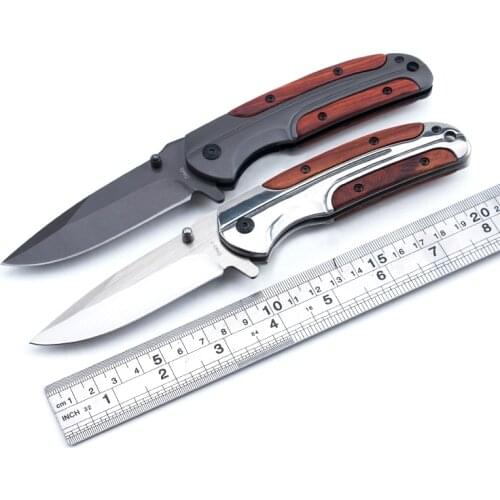 Folding knife Survival Tactical Titanium Pocket Knife Outdoor Camping Tool Wood Handle EDC Self-defense Hiking Hunting Knives
