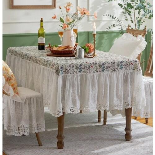 Modern Pastoral Printed Floral Pleated Flounce Dinning Table Cloths Rectangle Round Table Cover Cloth Coffee Party Home Decor