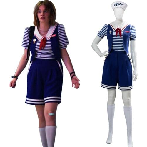 Stranger Cosplay Things Scoops Ahoy Robin Costume Sailor Uniform hat Full set women men Halloween Carnival Costume Custom Made