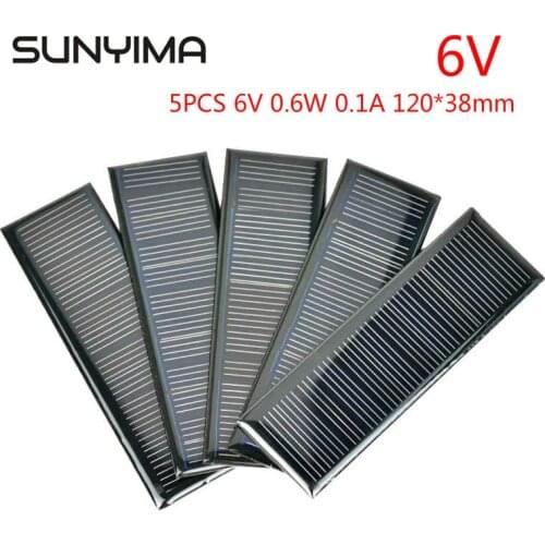 SUNYIMA 5PCS 6V 0.6W 0.1A Polycrystalline Silicon Epoxy Solar Panels 120*38mm Mini Solar Cells Module Charger for DIY Lamp Light