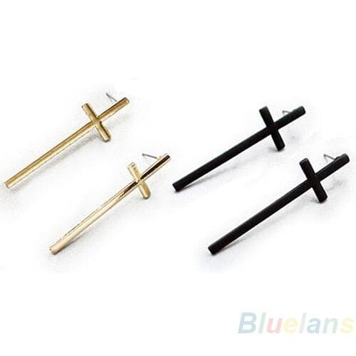 Vintage Rock Punk Gothic Cross Earrings Lovers Ear Stud Gift for Men Women Black Gold Color A83Q