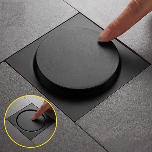 Pop Up Foot Floor Drain stainless stee/Brass Anti-odor Bath Drains Push Down Deodorization Square Matte Shower Room Cover Plug