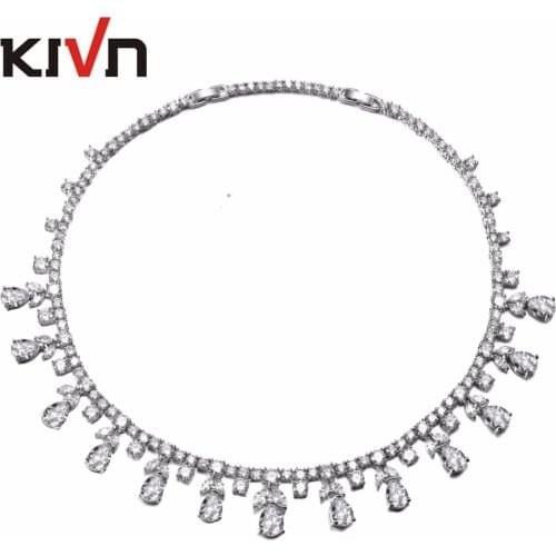 KIVN Jewelry Blue Cubic Zirconia Luxury Womens Girls Bridesmaids Bridal Wedding Necklaces Birthday Gifts 10pcs Lots Wholesale