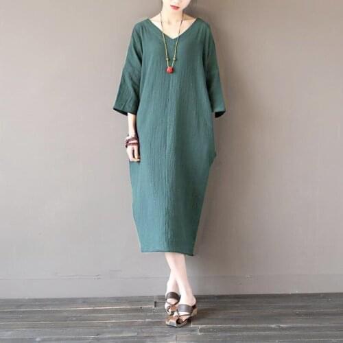 11 color Cotton Linen Dress 2020 Summer Autumn Women Casual Loose Long Dresses Vestidos Plus Size Vintage dress XL-4XL 5XL