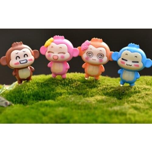 ZOCDOU 4 Pieces Cartoon Sweet Monkey Small Resin Statue Mini Figurine Crafts DIY Cute Ornament Miniatures Home Gardon Car Decor