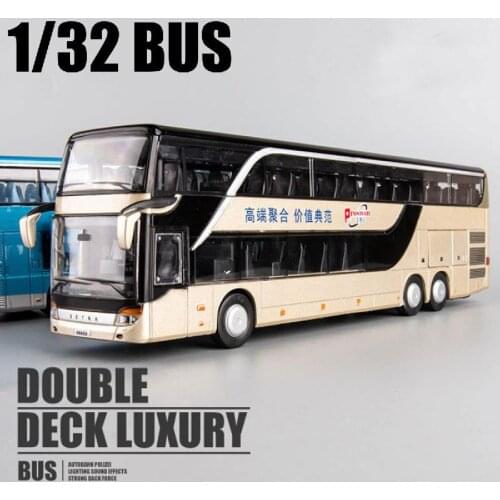 1:32 Alloy Car Model Pull Back Bus High Quality Imitation Double Sightseeing Bus Flash Toys Vehicle Kids Gifts for Children Boy