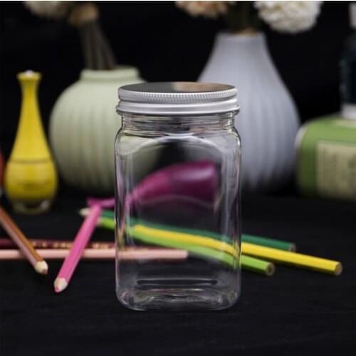 12PCS Condiment Jar Set Transparent Plastic Bottle Food Packaging Bottle Airtight Metal Cap Empty Square Spice Container