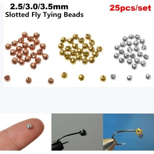 25 PCS/Lot 2.5mm/3.0mm/3.5mm Durable Slotted Tungsten Beads Fly Tying Beads Nice-Designed Fly Tying Material Fishing Accessories