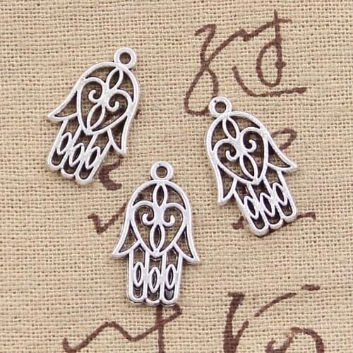 30pcs Charms Fatima Hand Hamsa Palm Protection 21x13mm Antique Silver Color Pendants Making DIY Handmade TibetanJewelry