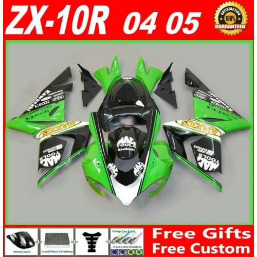7 Gifts fairings for 04 05 Kawasaki ZX-10R fairings 2004 2005 ZX10R fairing set green white black motobike plastic parts