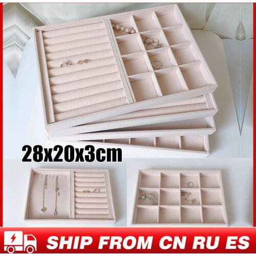 Velvet Jewelry Display Organizer Box Luxury Blue Fashion Casket for Jewelry Ring Tray Holder Earring Jewelry Storage Showcase