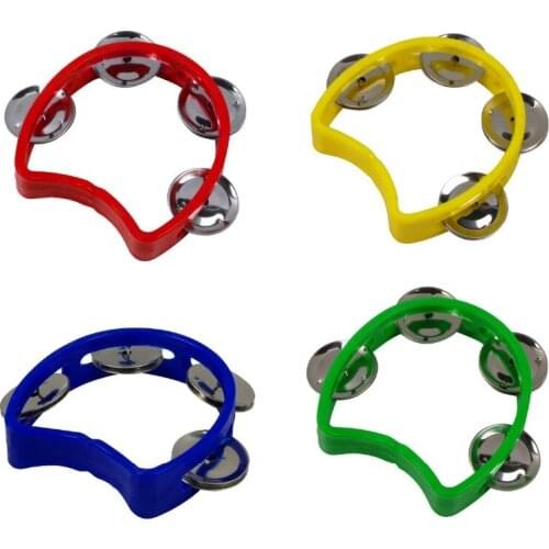 Free shipping.2PCS kids Tambourine with Plastic Handle & 4 Sets Metal Jingles Children Tambourine Toy Party Tambourine(R/BL/YL/G
