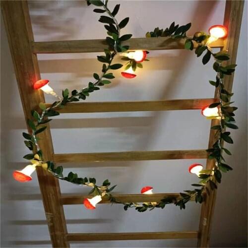 1.5M/3M LED Mushroom String Lights Holiday Green Leaf Garland String Lights for Christmas Navidad Party New Year Wedding