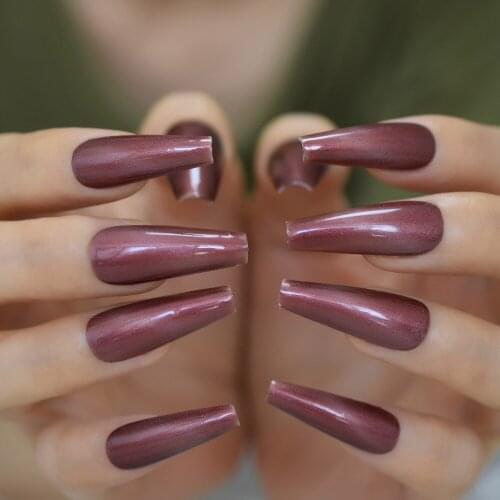 Coffee Brown Glossy Fake Nail Salon Finger Nail Art Accessories Nails Salon Tapered Fingernail Gel Nails Art