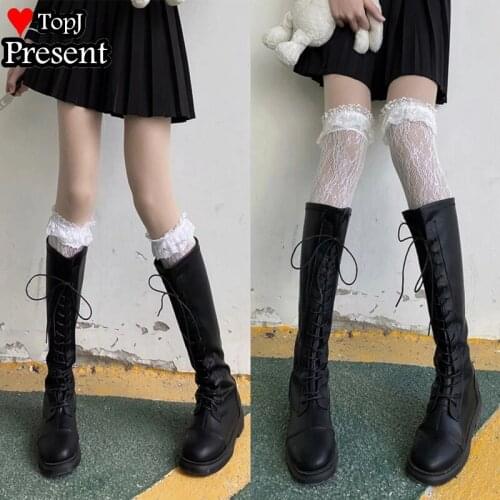 Over knee lace Lolita high tube sweet Long Tube Socks White Lace middle tube half leg Lolita retro JK black stockings