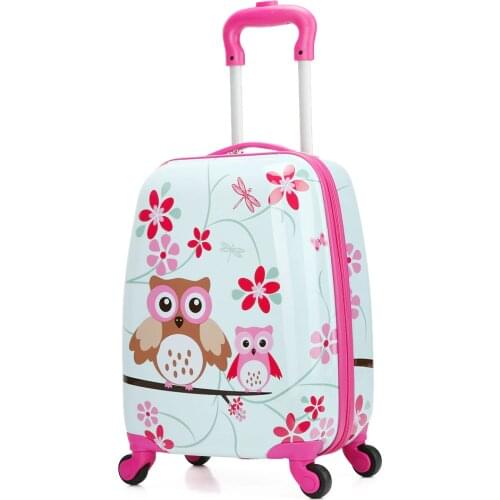 Letrend Cute owl Rolling Luggage Set Spinner Kids Children Cartton Backpack Trolley Suitcase Wheels 18 inch Cabin Students Trunk