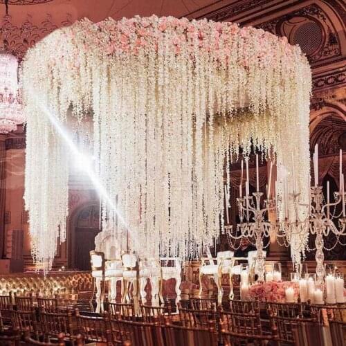 Hot Sale Artificial Flowers Cherry Blossoms Ivy Vine Wedding Garland Decoration Fake Silk Flowers Vine For Party Arch Home Decor