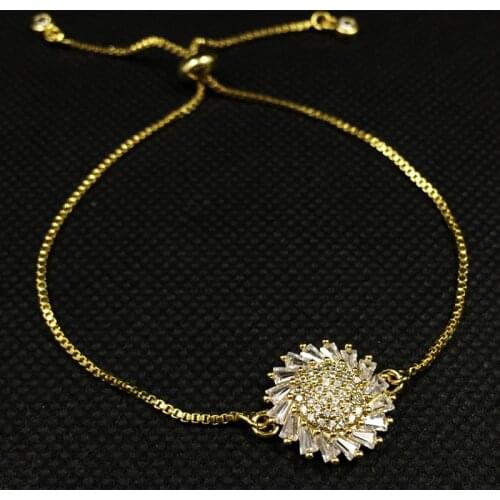 Pohier Trendy Cubic Zircon Sun Flower Bracelet Round Charm Slider Chain Bracelets & Bangles Jewelry for Women Men J