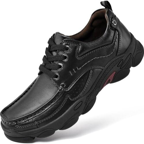 Mens high-quality leather shoes outdoor fashion shoes mens lace-up casual thick-soled lace up genuine leather oxfords shoes