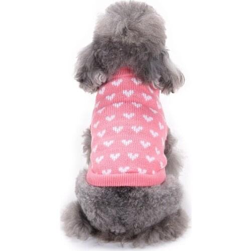 New Qualified Pet Dog Clothes Winter Christmas Warm Dog Sweater For Chihuahua Knitwear Puppy Clothing Pet Products Pink Hearts