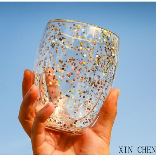 New Dazzling Star Cup double glass heat-resistant Christmas star wish cup coffee cup milk cup gift