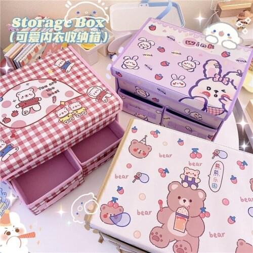 New Korean Kawaii Rabbit Bear Desktop Sundries Organizer Folding Cute Cartoon Storage Basket Box Office School Stationery