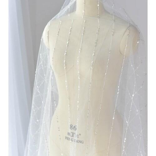 New arrival 130cm*1meter sparkle sequin beaded embroidery lace fabrics high-end wedding dress decoration mesh fabric