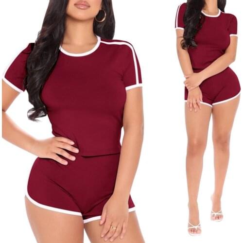 New Womens Yoga Set Sports Two Piece Set Shorts Solid Pullover Top Tight Shorts Wear Short Sleeve Fitness Homre Gym Exercise