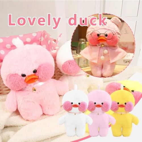 LaLafanfan Plushie 30cm Cartoon Cute Cafe Duck Plush Toy Stuffed Animal Soft Kawaii Duck Doll Pillow Birthday Gift Home Decor