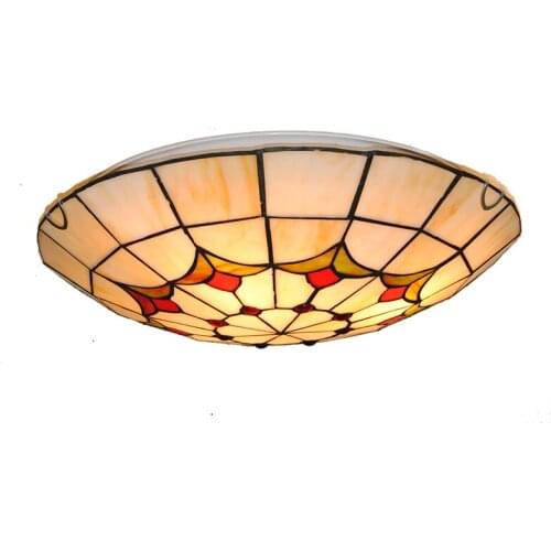 European Style Stained Glass Tiffany Ceiling Lighting Fixture Bedroom Living Room Dining Room Flush Mount Vintage Light CL294