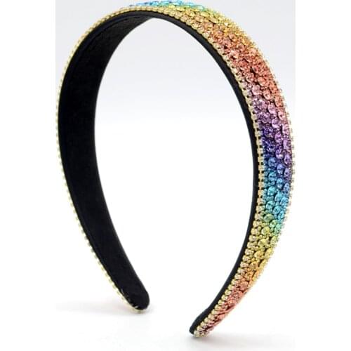 Rainbow Rhinestone Headband Womens Elegant Flannel Headband for Wedding Party Luxury Design Wide-Brimmed Headband Z007