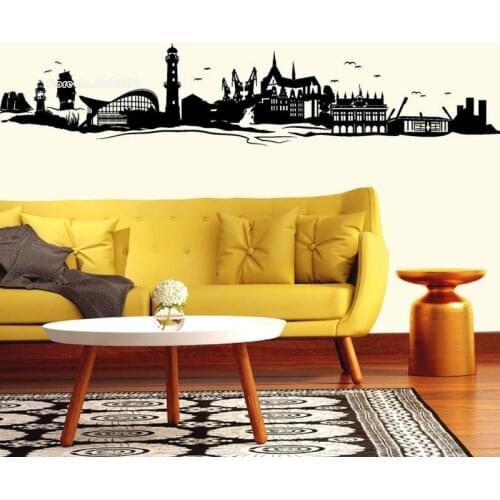 Rostock Clear silhouette Of City Wall Sticker Tattoo Skyline Vinyl Decal Kids Room Mural Living Room Home Art Decor Poster LL884