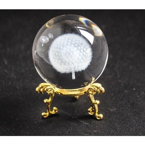 Christmas Present Miniatures Crystal Ball Dandelion 3D Laser Engraved Glass Ball Home Decoration Accessories Gifts