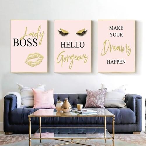 Pink Fashion Eyelash Hanging Painting Nordic Lips Girl Bathroom Office Bedroom Decorative Painting Decoracion Hogar Moderno