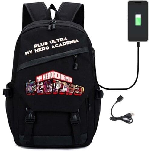 MHA Backpack Cosplay My Hero Academia Anime Cosplay Plus Ultra Black Unisex USB Charging Laptop Shoulder TravelBags Schoolbag