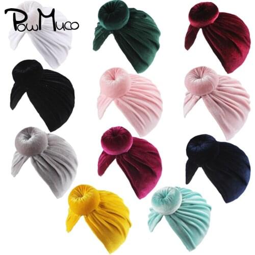 Powmuco 17*16 CM Comfortable Soft Gold Velvet Newborn Elastic Hats Solid Color Donut Baby Caps Autumn and Winter Warm Headwear
