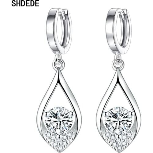 SHDEDE Korean Earring Embellished With Crystals From Swarovski Hoop Drop Ear Pendant Jewelry For Women Wedding Party Gifts -WH92
