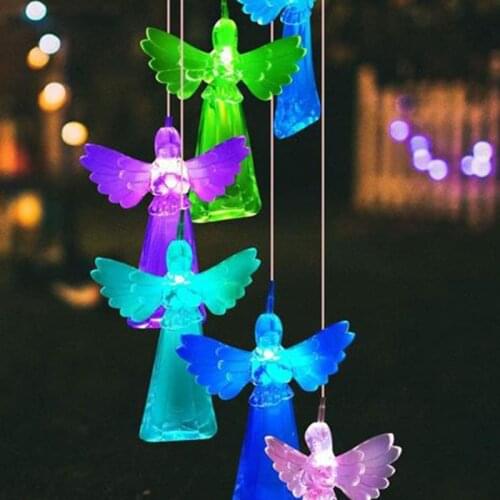Solar Angel Wind Chime Light Elegant Wall Hanging Decor Ornament Outdoor Garden