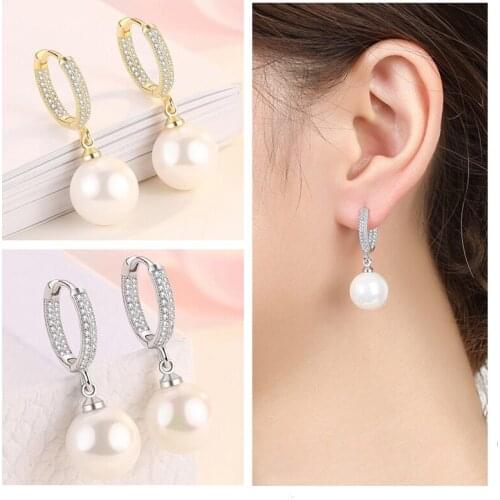 Vintage Lady Pearl Earrings For Women Jewelry Gold Zircon Drop Earring 925 Silver Girl Charms Piercing Hook Female Birthday Gift