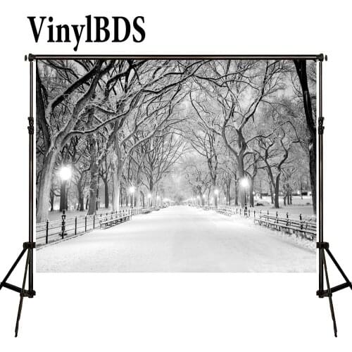 VinylBDS Winter Scenery Photography Backdrops White Frozen Snow Background Street Tree Backdrops for Children Photo Studio