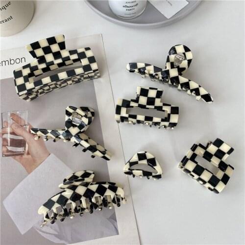 Elegant Black White Plaid Grab Clip Large Acetate Hair Clip Crab Hair Claws for Women Girl Hair Accessories Hair Style Tools