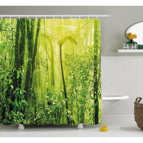 Green Decor Shower Curtain Tropical Amazon Wild Nature Forest with Branches and Tree Art Home Decoration Bathroom Curtains
