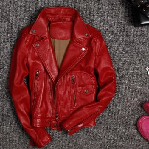 Real Sheepskin Leather Jacket Women Short Slim Motocycle Leather Jacket Spring Autumn Jaqueta De Couro 1727 MF117