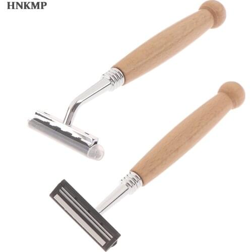 1pcs Wood Handle Razor Non-Disposable Stainless Steel Razor Men Shaving Replaceable Razor Head Retro Beard Knife