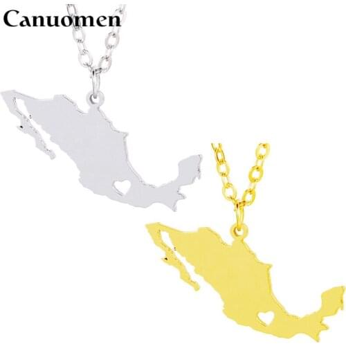 10 pcs/Lot Mexico Map Pendant Necklaces Stainless Steel Silve Gold Women Charm Necklaces I Heart Mexico Love Hometown Jewelry