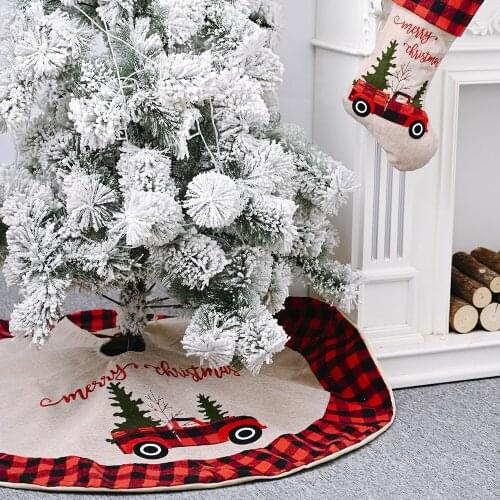 2020 Christmas Tree Skirt Merry Christmas Car Printed Mat 3D Pearl Elk Snowflake Pattern Christmas Tree Pad For Holiday Decor