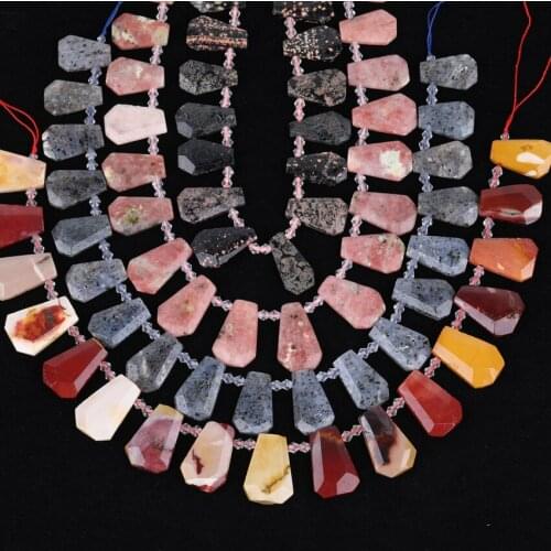 4 Stone Choice,Natural Opal Slice Loose Beads Pendant Jewelry,Trapezoid Red Snowflake Stone Spacer Beads Charms Findings DIY